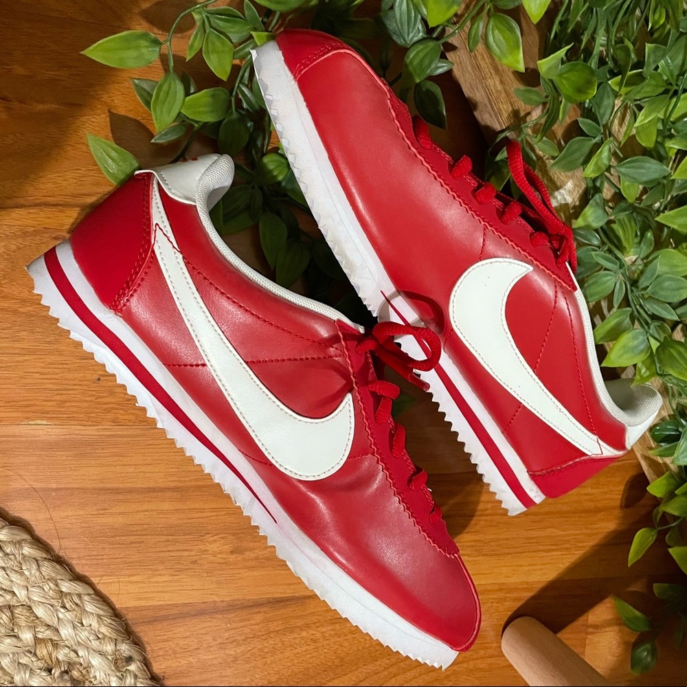 Red leather Nike Cortez